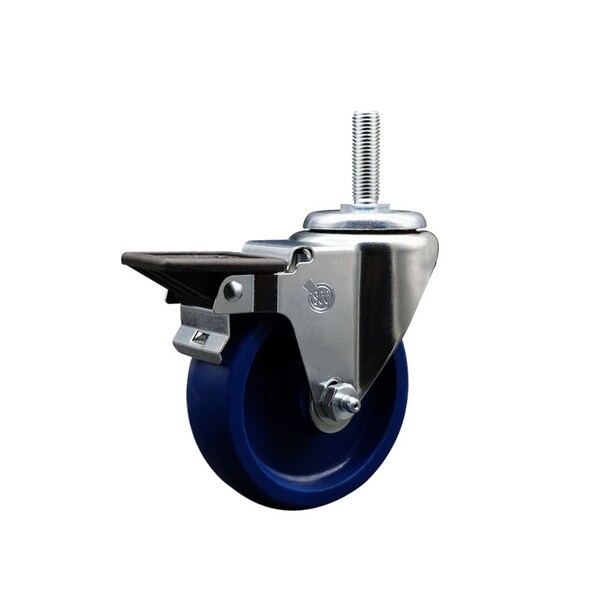 Service Caster 4 Inch Solid Polyurethane Wheel Swivel 34 Inch Threaded Stem Caster with Brake SCC SCC-TS20S414-SPUS-PLB-34212 - main